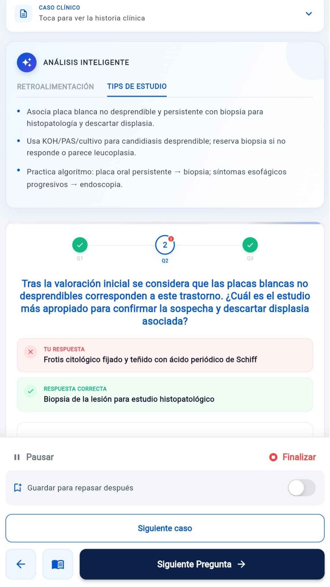 Pantalla de análisis inteligente con retroalimentación detallada